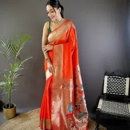 Elora Red Silk Zari Weaving Saree With Unstitched Blouse-picture-29