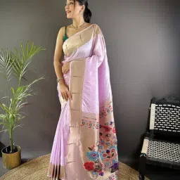 Elora Pale Lavender Silk Zari Weaving Saree With Unstitched Blouse-picture-47