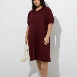 Gia by Westside Brown Solid Cotton Straight Dress-image-85
