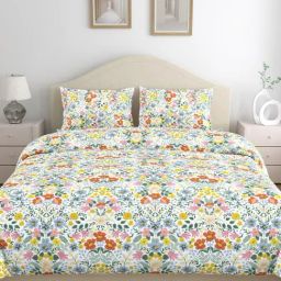 Haus & Kinder Cotton Multicolor Royal Bloomscape 144 TC King Flat Bedsheet with 2 Pillow Covers-40