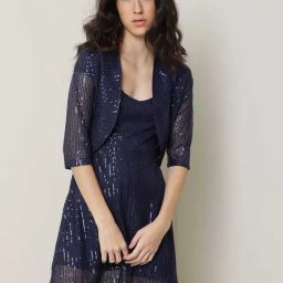 RAREISM Blue Nylon Embellished Three-Quarter Sleeves Shrug-image-98