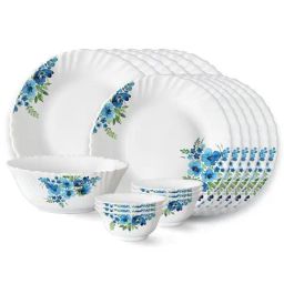 Larah by Borosil Pansy Fluted White Opalware 19 Pieces Dinner Set-image-38