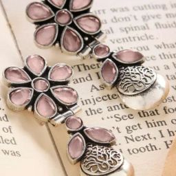 Priyaasi Pink Contemporary Crystals Oxidised Drop Earring-37