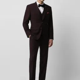 Van Heusen Brown Slim Fit Checks Three Piece Suit-image-55