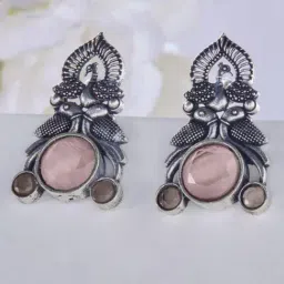 Priyaasi Pink Contemporary Crystals Oxidised Drop Earring-image-88