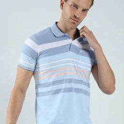 Monte Carlo Sky Blue Regular Fit Striped Polo T-Shirt-picture-37