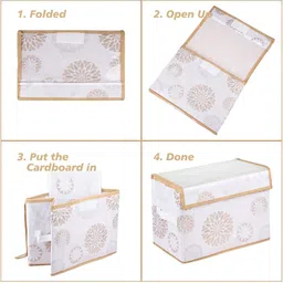 Kuber Industries White & Grey Printed Foldable Drawer Organiser Transparent Lid image 3