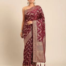 Mohey Wine Art Silk Zari Saree With Unstitched Blouse-picture-42