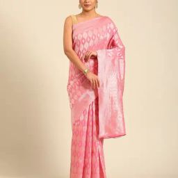 Mohey Pink Art Silk Zari Saree With Unstitched Blouse-image-63