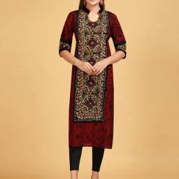 SHANVIKA Maroon Printed Cotton Straight Kurta-picture-36