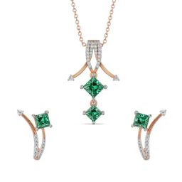 EMORI 14k (585) Rose Gold Emerald Delight Diamond Necklace & Earring Set-image-75