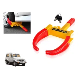 Auto Pearl Adjustable Anti Theft Yellow, Red Wheel Clamp Lock for Maruti Suzuki Gypsy MG 410-image-26