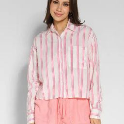 American Eagle Outfitters Pink & White Striped Shirt-image-98