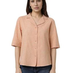 Van Heusen Peach Regular Fit Checks Shirt-image-2