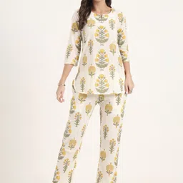 Divena Floral Printed Cotton Tunic With Trousers Co-Ords-picture-50