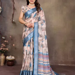 Shriyangan Zari Pure Linen Block Print Saree-44