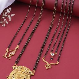 DIVASTRI Set of 4 Brass Women Black & Gold-Plated Artificial Stone And Beads Mangalsutra-image-99