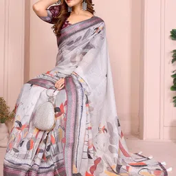 JYA Floral Linen Blend Designer Saree-image-73