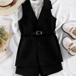 Xsole Girls Round Neck Sleeveless Top With Shorts & Blazer-image-73