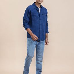 Crocodile Men Textured Denim Washed Full Sleeve Shirt-image-35