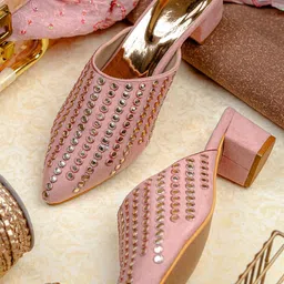 NR By Nidhi Rathi Women Embellished Suede Party Block Sandals-picture-20