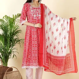 Moda Rapido Women Bandhani Printed Empire Kurta with Palazzos & With Dupatta-picture-33