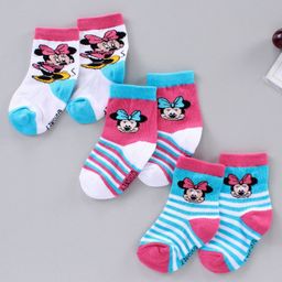 Cute Walk by Babyhug Ankle Length Antibacterial Socks Minnie Mouse Design Pack of 3 - Blue Pink-image-32
