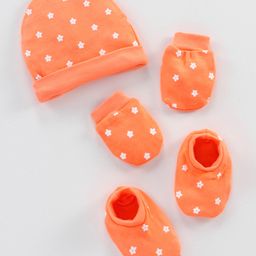 Babyhug 100% Cotton Cap Mittens & Booties Orange- Circumference 32 cm-image-49