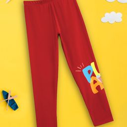 XY Life Antimicrobial Finish 100% Combed Cotton High Moisture Absorption Play Text Placement Printed Leggings - Red-image-83