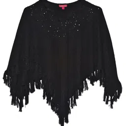 BIBA Three Fourth Sleeves Embellished Poncho Style Top - Black-picture-4