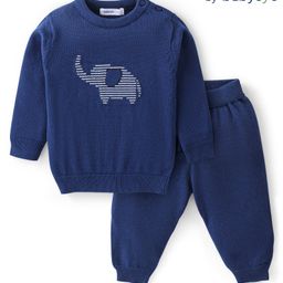 Babyoye 100% Cotton Antarsia Full Sleeves Winter Wear Suits Elephant Print - Navy Blue-image-57
