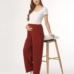 Bella Mama Cotton Elastane Full Length High Coverage Rib Knit Pant - Maroon-picture-15