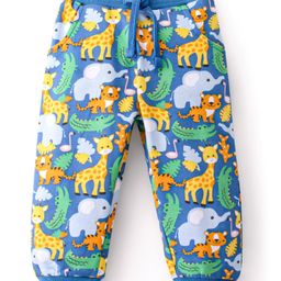 Babyhug Cotton Looper Knitted Full Length Lounge Pant With Animals Print - Blue-image-26