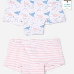 Keebee Organics Pack Of 2 Enchanted Ocean Printed & Striped Organic Cotton Boy Shorts Panties - White-image-95