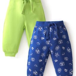 Babyhug Cotton Full Length Lounge and Track Pants Solid & Text Print  Pack of 2 - Blue & Green-image-22