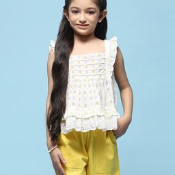 BIBA Sleeveless Schiffli Embroidered Cotton Top - White-picture-16