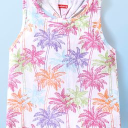 Babyhug Cotton Sleeveless Top With All Over Coconut Trees Print and Back Knot - White-image-56