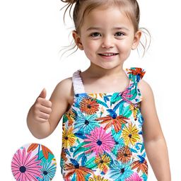 Babyhug Cotton Knit Sleeveless Singlet Top with Floral Print & Bow Detailing - White-image-75