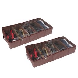 PrettyKrafts 5 pair shoe storage box shoe organizer underbed closet shoe box folding, Set of 2, Brown-26
