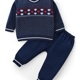 Babyhug Knit Full Sleeves Sweater & Pant Set Heart Design - Navy Blue-image-86