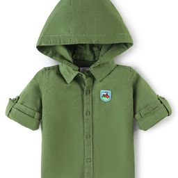 Babyhug Full Sleeve Regular Collar Full Sleeves Hooded Shirt- Green-image-1