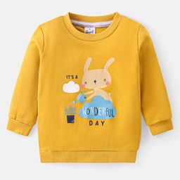 Simply Interlock Knit Full Sleeves T-Shirt with Text & Rabbit Print - Mustard-image-97