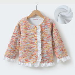 Kookie Kids Full Sleeves Textured Winter Jacket With Frill Detailing - Orange-image-64