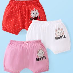 Babyhug Disney Cotton Knit Aristocats Marie Graphic & Bow Detailing Bloomers Pack of 3 - White Red & Pink-image-29