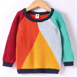 ToffyHouse Knitted Full Raglan Sleeves Sweater - Red Yellow & White-image-59