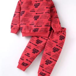 Smarty Boys Fleece Knit Full Sleeves Winter Night Suit with High Score Print - Red-image-84
