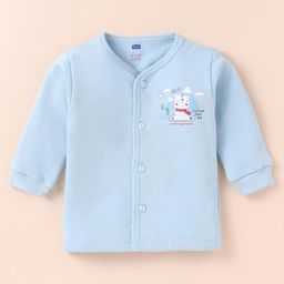 Simply Fleece Knit Full Sleeves Jhabla with Bear Print - Light Blue-image-54