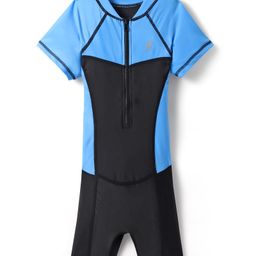 Bosky Swimwear Half Raglan Sleeves Legged Swimsuit with Cut & Sew Design - Blue-picture-19