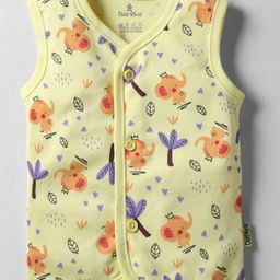 Child World Interlock Knit Front Open Sleeveless Jhablas With Animal Print - Lemon-image-33