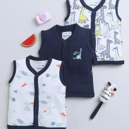 BUMZEE Cotton Woven Half Sleeves Jhablas With Giraffe & Dino Print Pack Of 3 - Navy Blue-picture-36